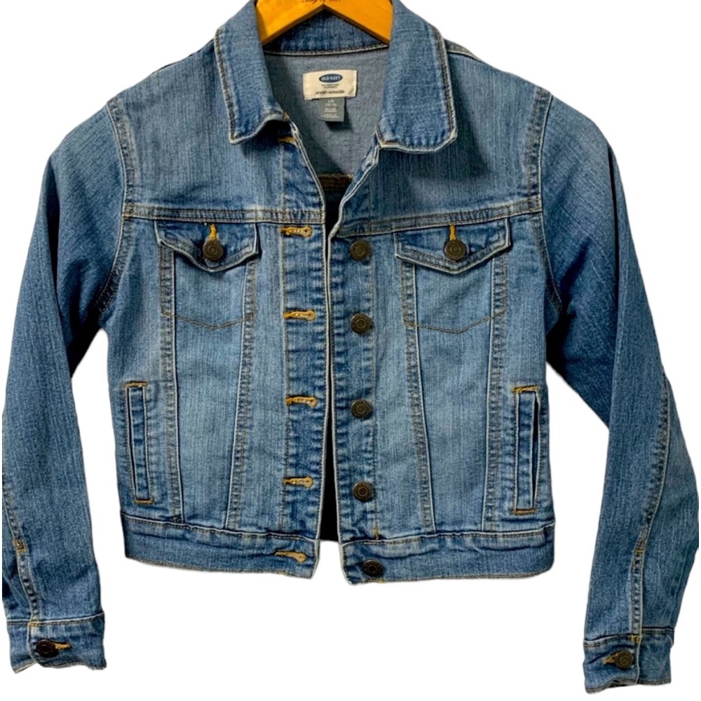 Old Navy Jean Jacket - Girl Large 10-12 Pockets Cropped Denim Outerwear.   ‎   Z